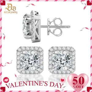 Delzzad 14K Gold-Plated Radiant Cut Stud Earrings VVS Synthetic Moissanite Earrings Synthetic Moissanite Jewelry S925 Studs Perfect Birthday Mother’s Day Christmas Gift for Men Women