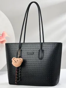 Classic Women's Tote Bag Shoulder Bag, Cute Bear Pendant Decoration, Large Capacity Handbag, Zipper Closure, Stylish and Practical, Perfect Gift