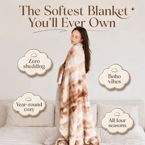 CloudBubble 3D Cloud Dyed Camel  – Cozy Tie-Dye Throw for Bed, Couch, bedroom Travel & Patio, Fluffy All Seasons Fleece Set