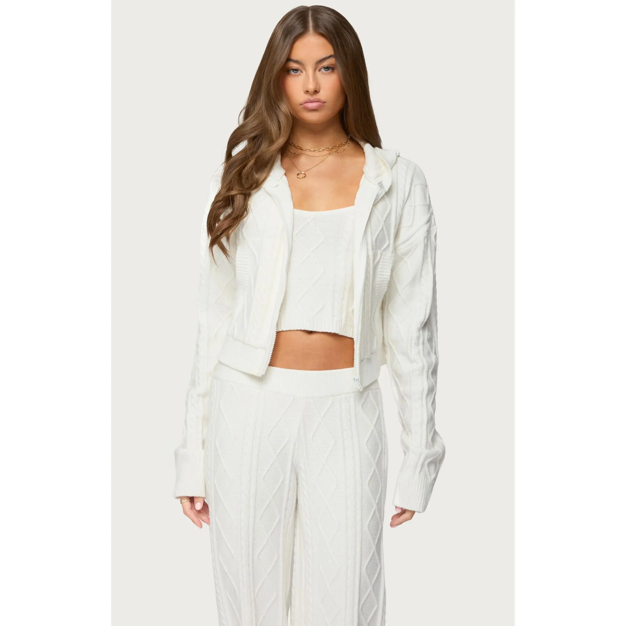Edikted Women's Louise Cable Knit Hooded Cardigan