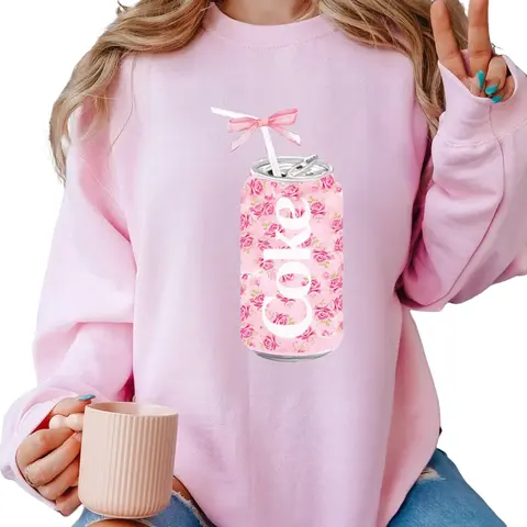 Coke Sweatshirt, Floral Coke Shirt, Cute Baby Pink Bow Tee, Trendy Soda Can With Roses, Fun Coke Lover Gift, Coquette Pink Bow Tee