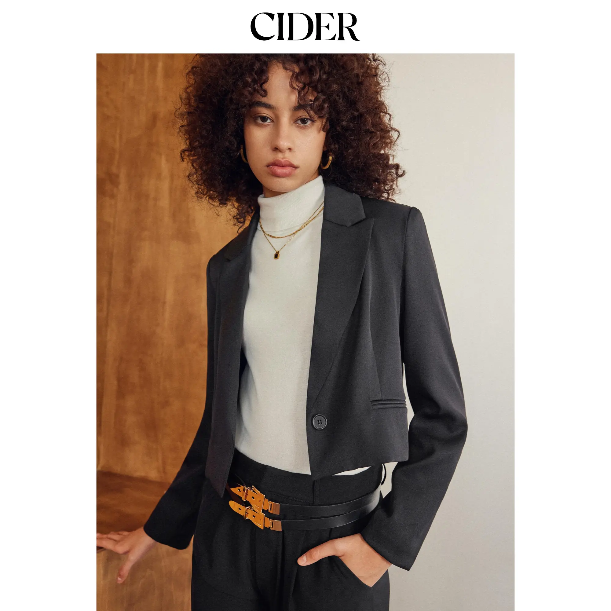 Cider Women's Chic Formal Fitted Long Sleeve Cropped Tailored Blazer - 5 Colors, Size 2-10, Full Sleeves, Solid, Tailored Cut, Multi-Size, Elegant, Single Button