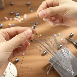 Stainless Steel Beading Needles for Jewelry Making, Large Eye Big Hole Hand Sewing Needles Set, Durable Craft Needles for Fine and Thick Threads, DIY Beading Tools, Sewing Supplies