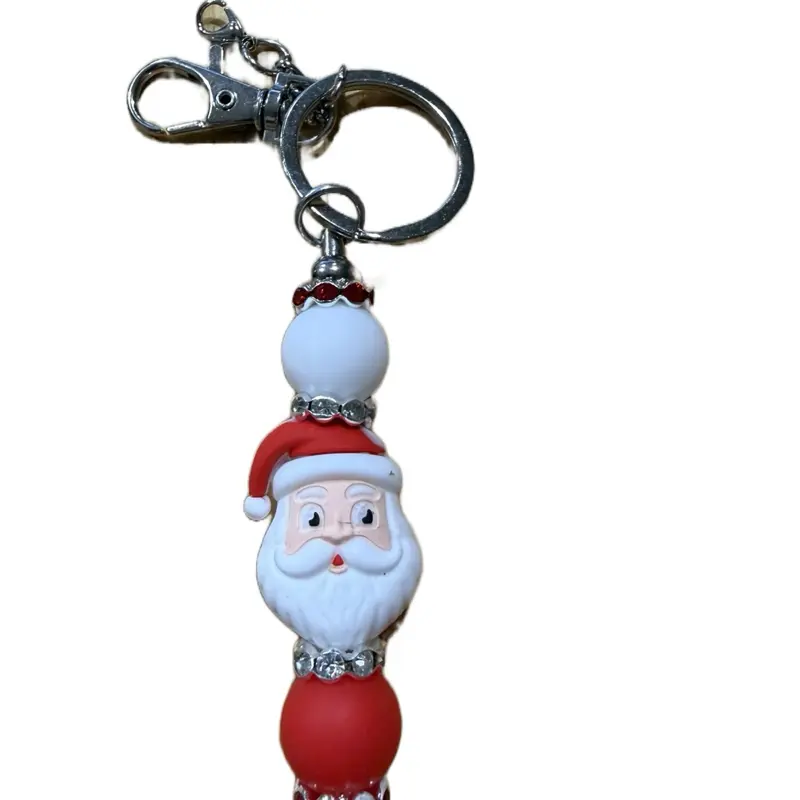Red & White Santa Head Keychain and Pen Christmas Holiday Accessory for Gifts