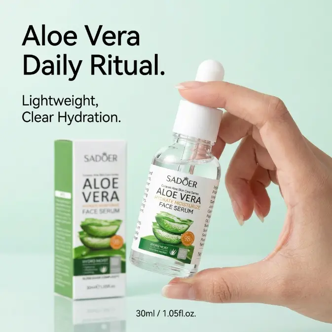 SADOER 98% Aloe Vera Face Serum for Deep Hydration and Skin Repair calm irritation , Lightweight Moisturizer to Plump Sensitive Skin, enhances  radiance