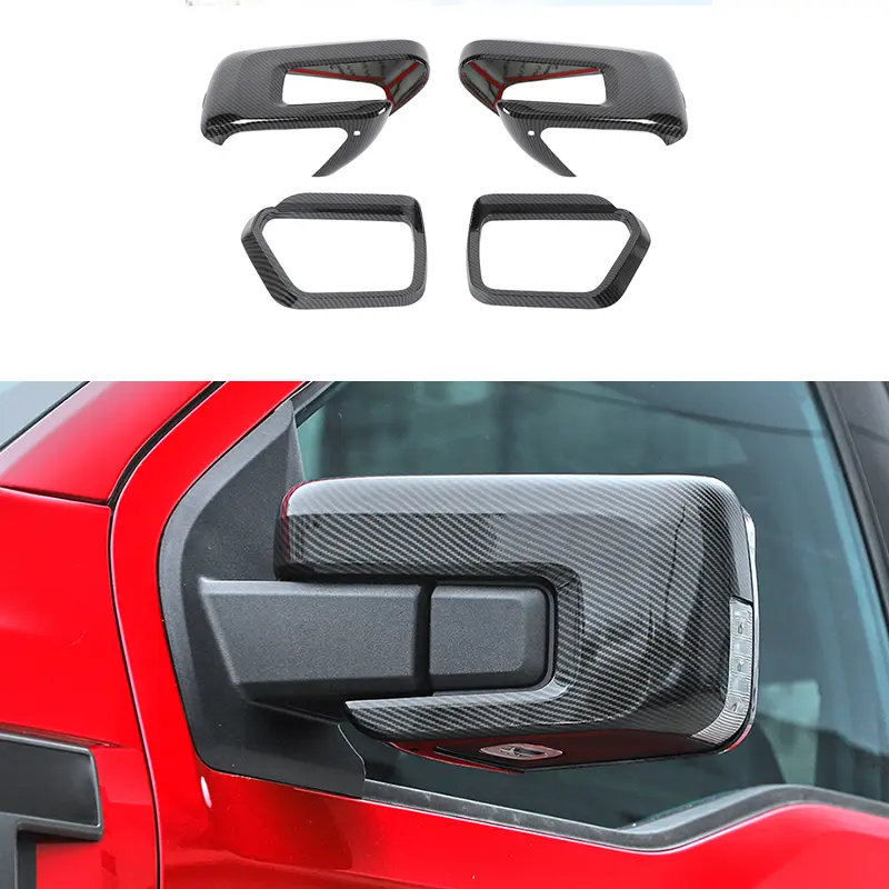 Carbon Rearview Mirror & Rain Eyebrow Cover Trim Frame Kit, Car Exterior Stickers, Car Decorating Accessory for 2021+ Ford F150 Truck