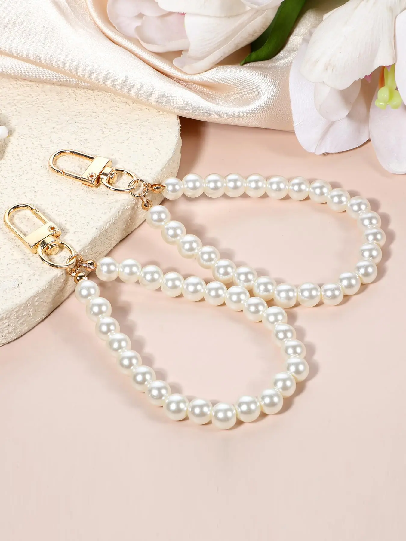 2/20Pcs Pearl Stylish Keyring Lanyard Faux Pearl Aesthetic Keychain Set Straps Pearls Wristlet Key Chain Elegant Purse Lanyard