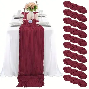 Elegant Burgundy Polyester Table Runners, 10pcs with Ruffled Edges, Perfect for Weddings, Parties, Festive Decor, Festive Table Setting
