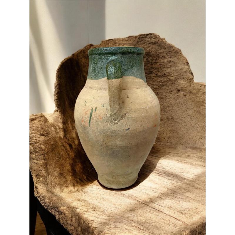 #2 Vintage Turkish Clay Jug with Green Glazed Rim