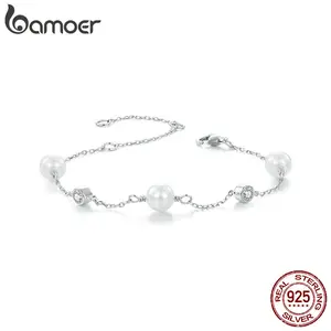 925 Sterling Silver Tiny Moissanite Bracelet, Dainty S Pearl Adjustable Chain Layered Bracelets Bridesmaid Jewelry