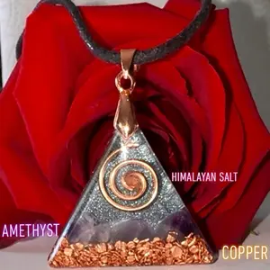 Himalayan Salt Quartz Crystals Copper Orgonite Pyramid EMF Protection Healing Energy Necklace with Black Cord
