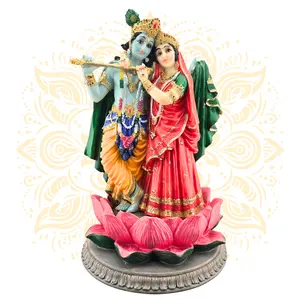 Polyresin Radha Krishna on Lotus 8.5"