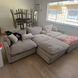 【2/3 Packages Shipping】Ovios 108" U-Shaped Modern Sofa Modular Sectional Cloud Couch with 2 Ottoman, Comfy Chenille Deep Seat Sofa Bed with 5 Pillows for Living Room, Bedroom and Apartment, 5-Seater