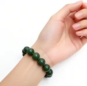 Minimalist Dark Olive Stone Bracelet - Classic Round Bead Wristband Fashion