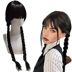 ROZINO Black Braided Wig With Bangs Long Braid Wig for Women Straight Style Easy Styling Versatile Fashionable Cosplay Halloween Costume Wigs