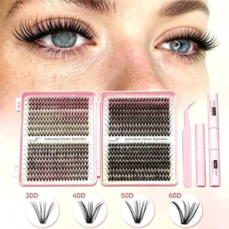 640PCS D Curl Cosmetic Faux Cluster Eyelashes, Lightweight Waterproof Volume Boosting, Ultra Thin Band Soft Wispy Long-Lasting, Easy DIY At-Home Extensions for Beginners - September Stock Up