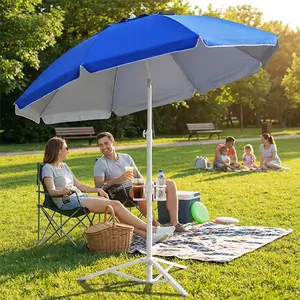 Portable Umbrella with Stand, UPF 50+ Sports Sun Shade Umbrella with Carry Bag, Hook and Cup Holders, Adjustable Instant Sun Protection for Sports, Beach, Royal Blue, Fishing