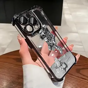 Trendy Black and White AstronautsLuxury Fashionable Ins Four Corner Airbag Anti-drop,Slip Phone Cases for IPhone17 16 15 14 13 12 11 X XS Pro Max Plus Shockproof Cover,To Family,Boy,Girl,Friends,Man,Women As A Birthday Gift