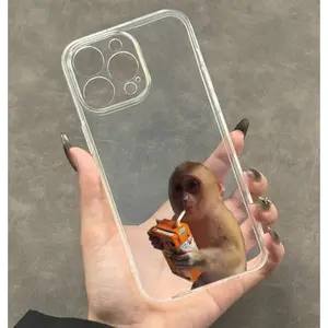 Phone Case for IPhone 16 Pro Max 15 Plus 14 13 12 11 XS XR E Monkey Drinking Beverage Pattern Non-Yellowing Shockproof Clear Slim Protective Softcase