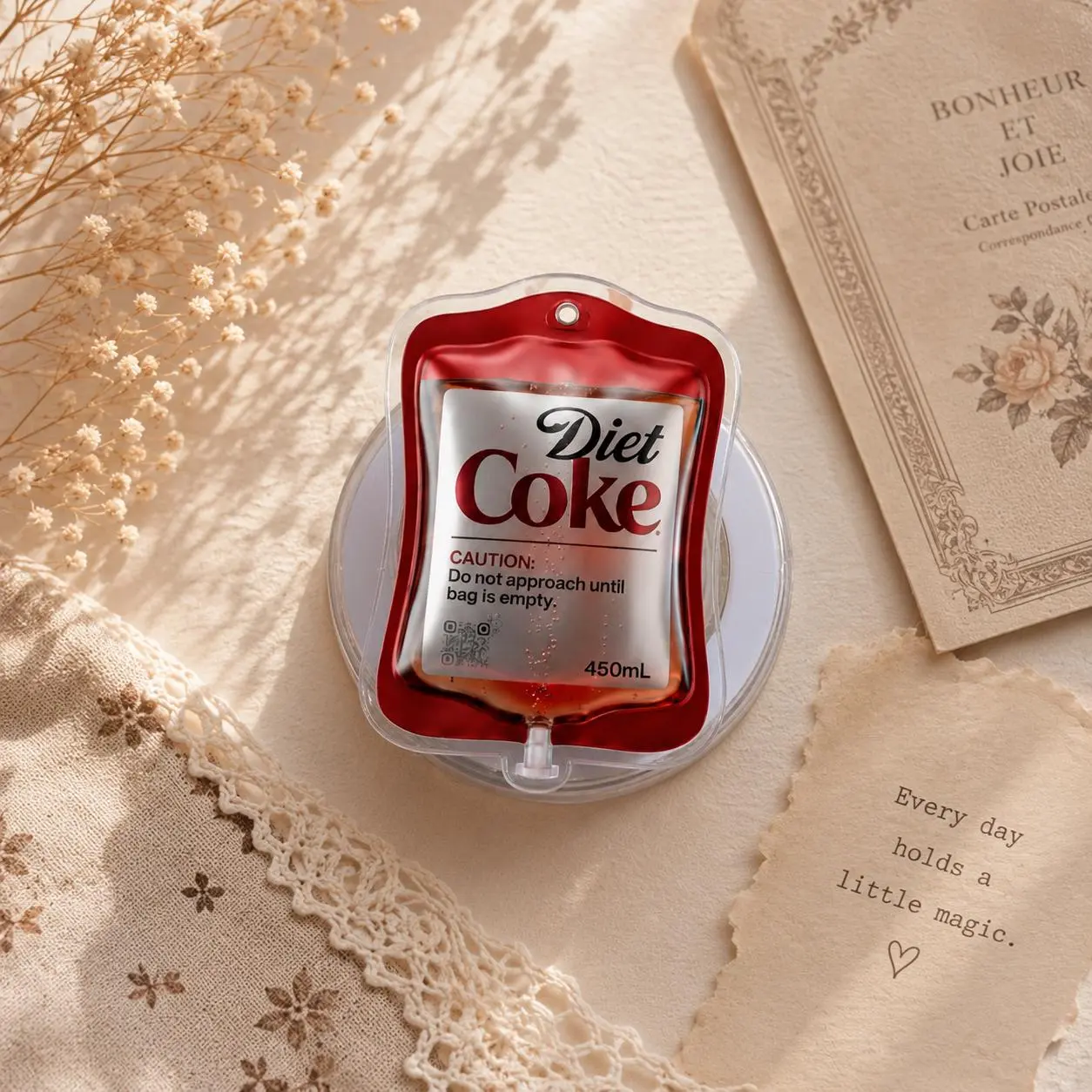 Diet Coke Soda IV Bag MagSafe Phone Grip: Funny Girly Fridge Aesthetic Magnetic Phone Holder, Retro Coquette Indie Gift, Kindle Holder