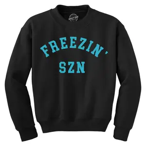 Freezin Szn Crewneck Sweatshirt Funny Cold Winter Weather Frozen Joke Longsleeve Sweater Funny Sweater Funny Sarcastic Long Sleeve Crew Novelty Sweatshirts for Men Black -