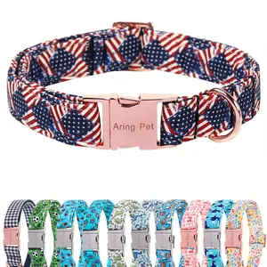 Patriotic 4th of July Heavy-Duty Dog Collar - USA Flag Blue, Red, White Design for Small, Medium, Large Dogs & Puppies, Ideal for Independence Parades, Walking summerwins