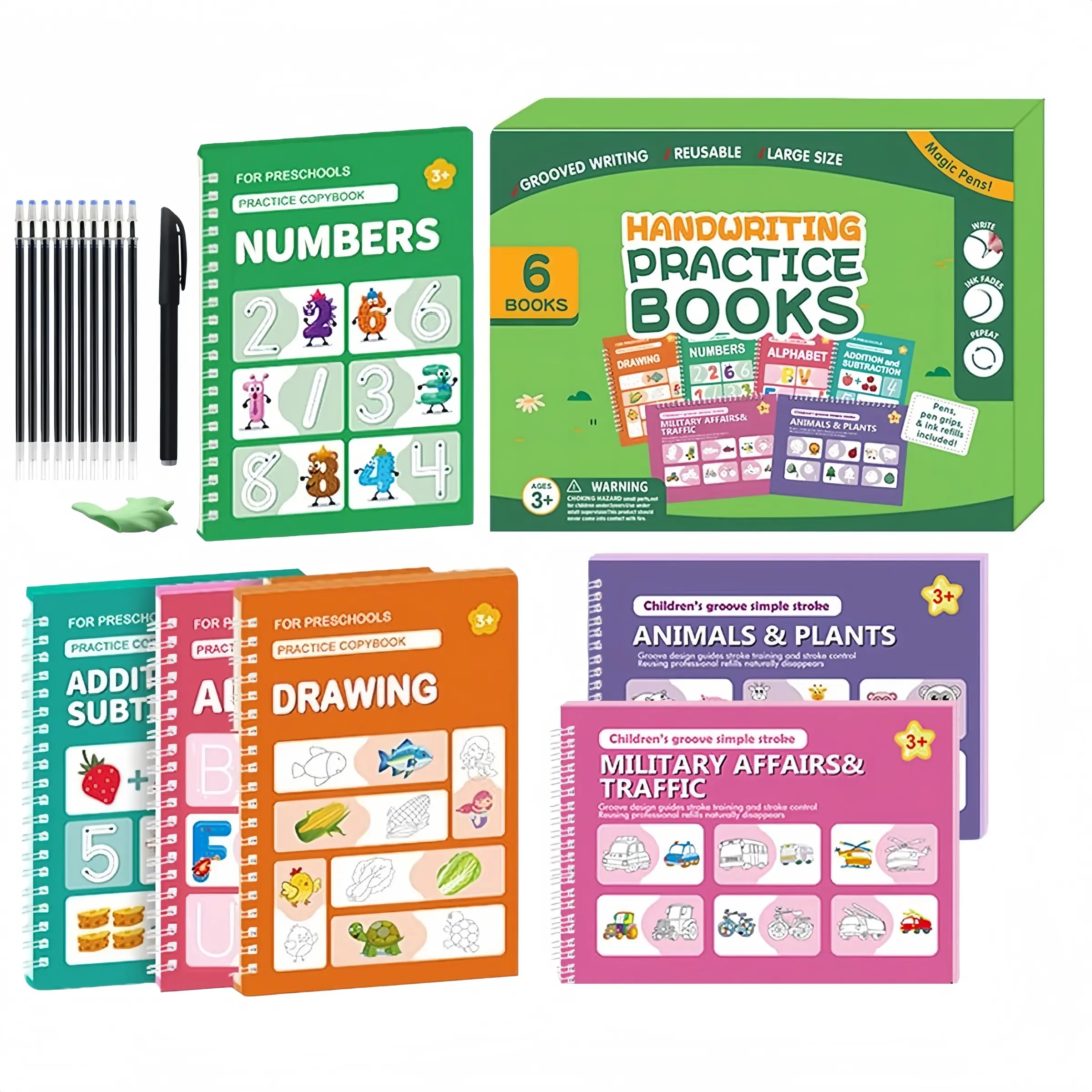 18-Piece Calligraphy Practice Set Gift Box, Includes 6 Writing Papers, 1 Pen, 10 Pens, Grip Trainer, Ideal for Home Education Learning, Visual Learning Tools