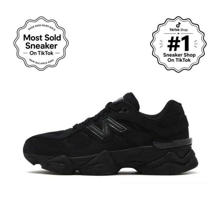 New Balance 9060 Triple Black Cat Youth-Women's Sneakers, Gym & Casual Wear Trending Shoes, Abzorb Cushion Mesh-Suede Athletic Footwear