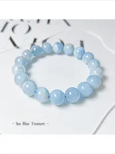 Hylemi Aquamarine Bracelet, 8mm/10mm Milky Blue Crystal Beaded Stretch Bracelet