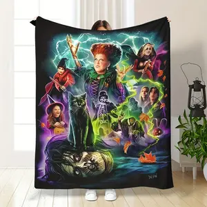 [Hocus Pocus Throw] Hocus Pocus Halloween Flannel Throw Blanket - Soft Cozy All-Season 3 Witches & Cat Design, Vibrant Colors for Couch, Blanket Halloween and Christmas Gifts  Vibrant Home Accessory | Durable Cozy Fabric