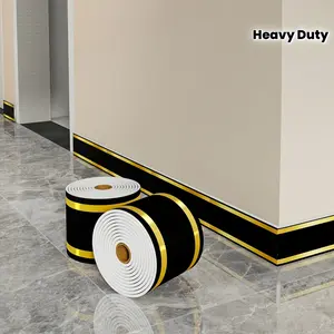 1 Roll Self-Adhesive Vinyl Skirting Board Guard, Wall Panel Molding & Wall Corner Trim - Heavy-Duty 2mm Thick Black/White/Beige/Golden Greek Key Molding, Peel & Stick for Wallpaper, Marble Floors - Easy DIY Install (5m Roll
