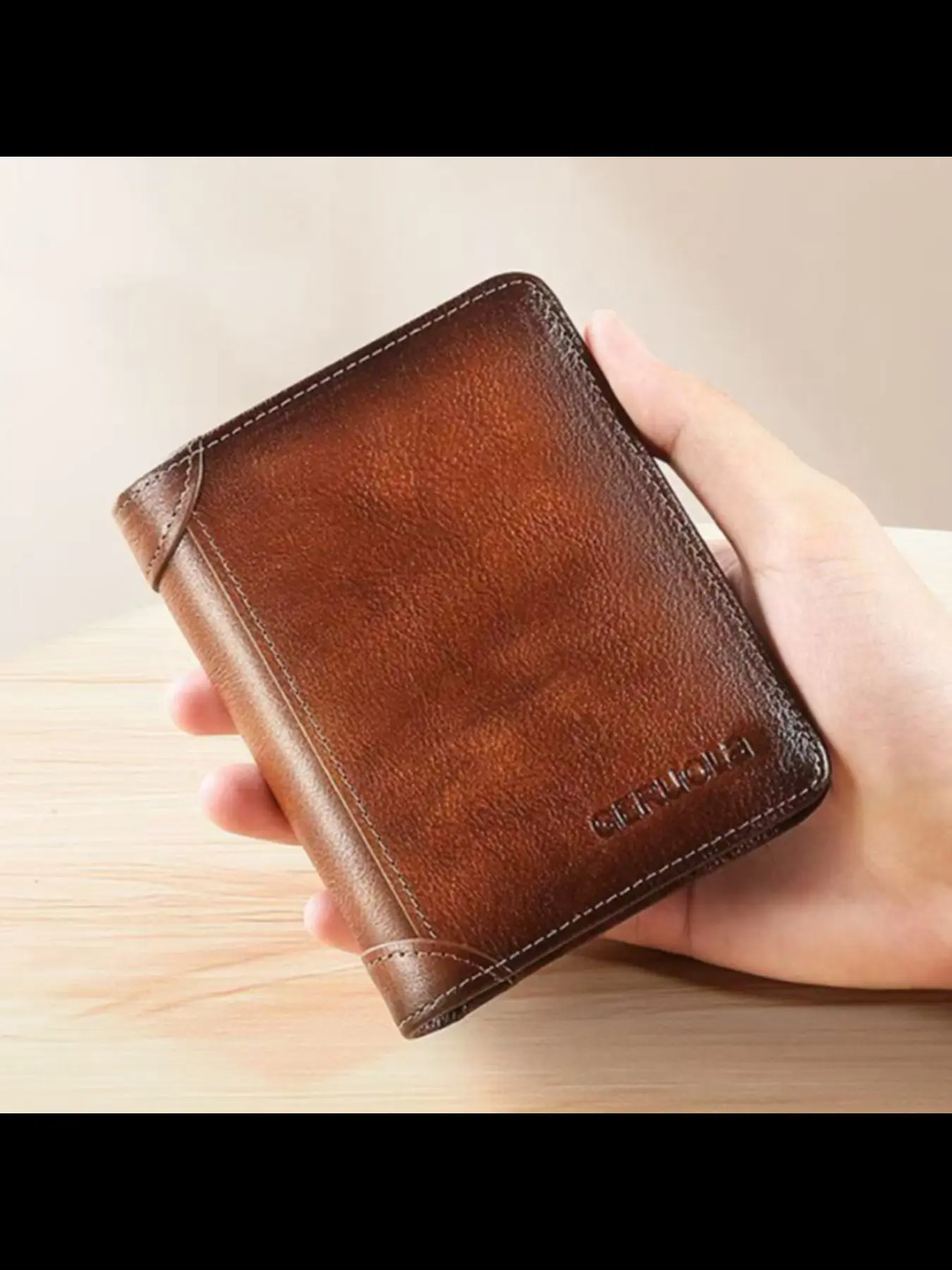Men's Genuine Leather Wallet RFID Blocking Rfid Theft Proof Ultra-Thin Top Layer Cowhide Short Multifunctional RFID Card Slots Pocket ID Credit Card Holder Exquisite Cardholder Christmas Gift Slim Card Storage