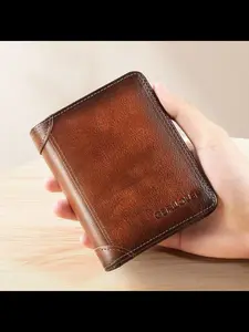Men's Genuine Leather Wallet RFID Blocking Ultra-Thin Top Layer Cowhide Short Multifunctional RFID Card Slots ID Credit Card Holder Christmas Gift