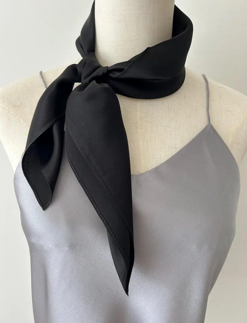 Black Mulberry Silk Scarf: 26" Square Neckerchief
