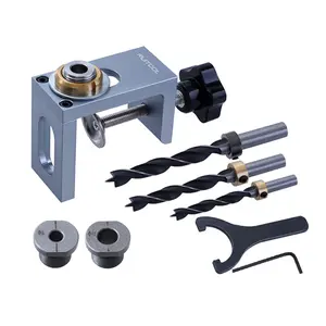 3 in 1 Adjustable Doweling Jig Pocket Hole Jig Set 8/10/12mm Hole Drill Puncher Locator Woodworking Dowel Drill Guide Tool