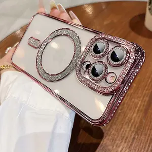 Magnetic Magsafe Case for iPhone 12 13 1415 Pro Max Luxury Bling Sparkly Diamond Rhinestones with Camera Protector Women Girls Case