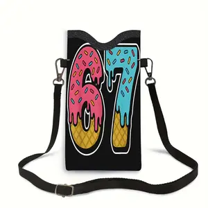 67 Number Theme Printed PU Leather Phone Case with Adjustable Strap, Portable Phone Protective Cover, Crossbody Neck Strap Included
