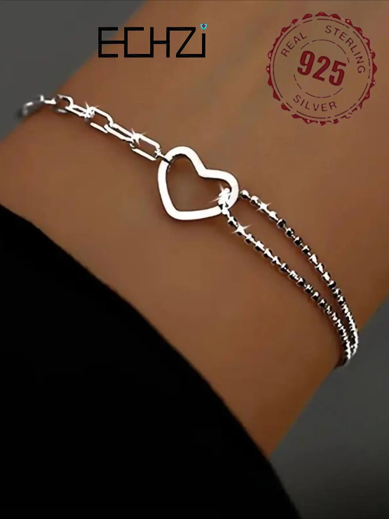 925 Sterling Silver Simple Heart Design Chain Bracelet, Fashionable Jewelry for Women & Girls, Gift for Mom, Mother's Day Couples Gifts