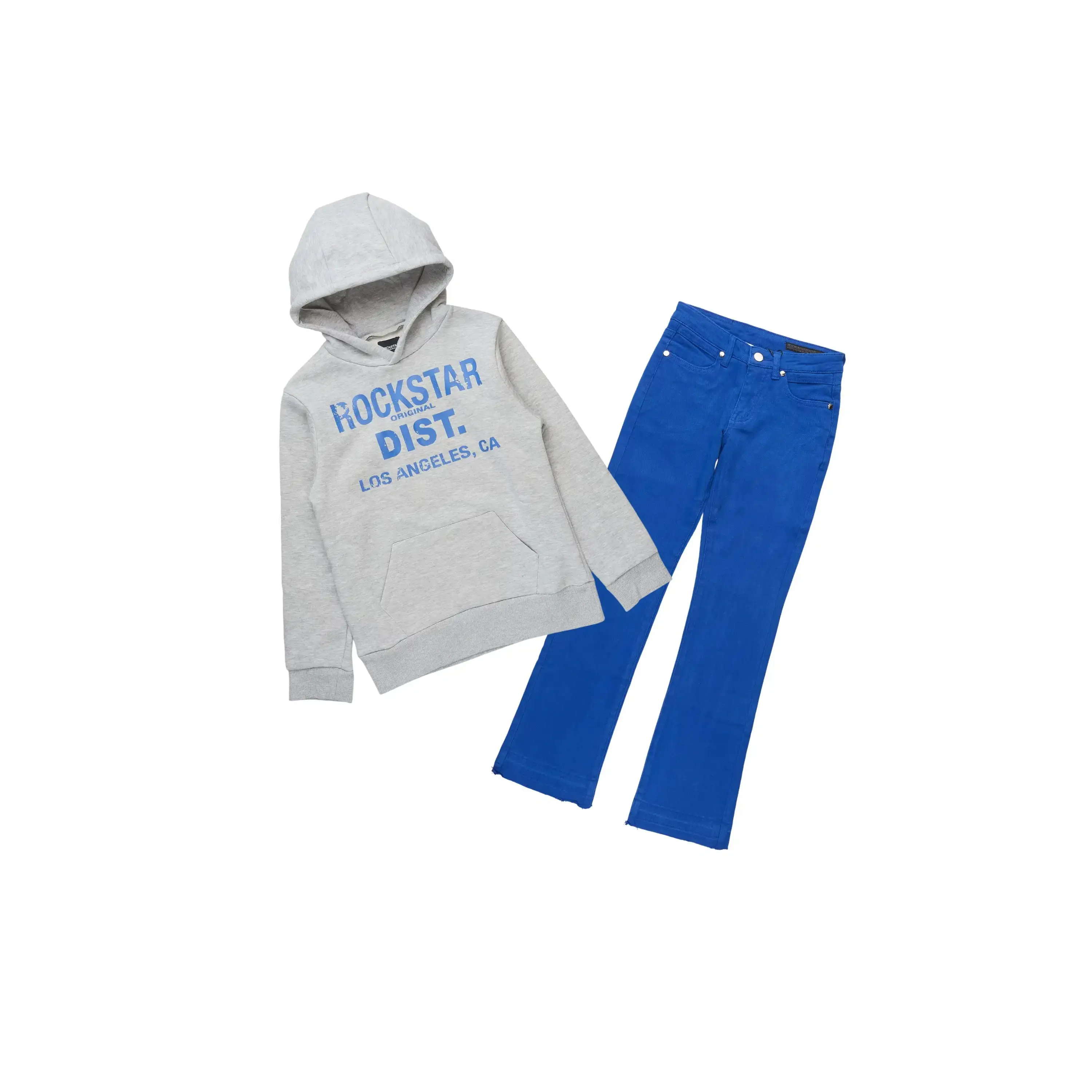 Boys Sana Heather Grey Hoodie/Stacked Flare Jean Set