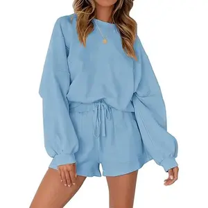 MEROKEETY Women's 2025 Fall Oversized Batwing Sleeve Lounge Sets Casual Top and Shorts 2 Piece Outfits Sweatsuit
