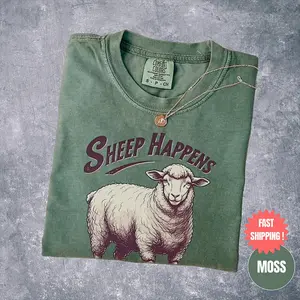 Retro Sheep Happens Shirt, Comfort Colors T-shirt, Vintage Funny Sheep Lamb Tshirt, Funny Animal, Graphic Retro Gifts, Sheep Lover Tee