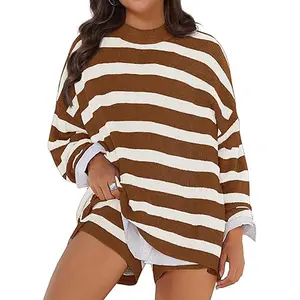 【US Shipping】Womens Plus Size Lounge Sets Striped Knit 2 Piece Sweater Set Long Sleeve Tops and Shorts Oversized Outfits