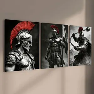 3-Piece Wooden Frame Canvas Prints, & Spartan Warrior Theme Poster, Greek Warrior Gaming Room Decor, Modern Home Art, Wall Art Decor
