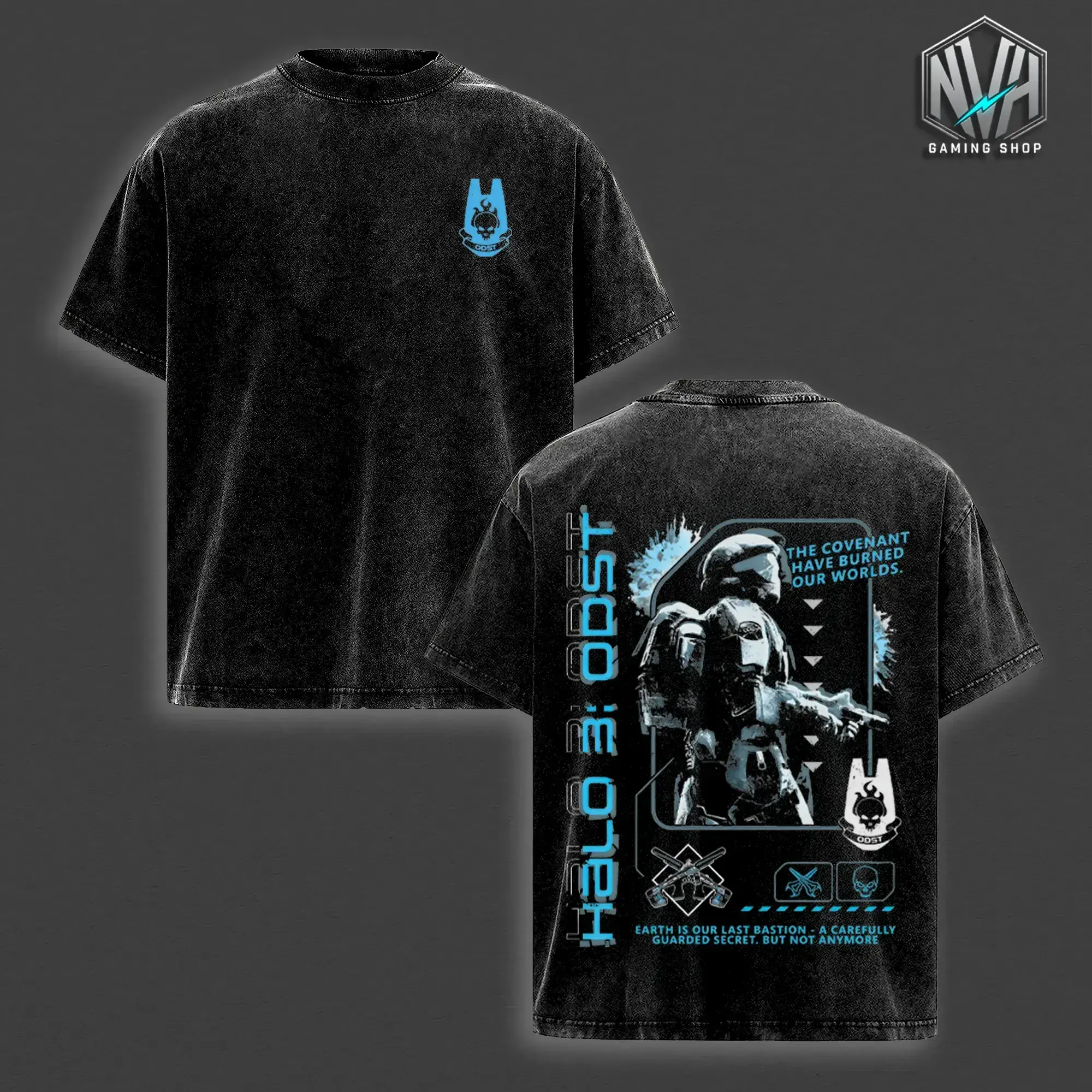 Halo ODST "The Rookie" T-Shirt Double Printed Oversized Unisex Acid Washed Lightweight Cotton T-Shirt, Gift For Game Fan, Streetwear men gifts F