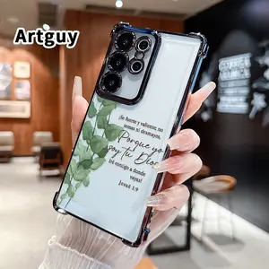 Phone Case Compatible with Samsung Galaxy S23 Ultra S24 Plus S25 S22+ FE Edge Green Eucalyptus Verse Pattern Anti-drop Durable Total Protective Shockproof Transparent Cover Casing