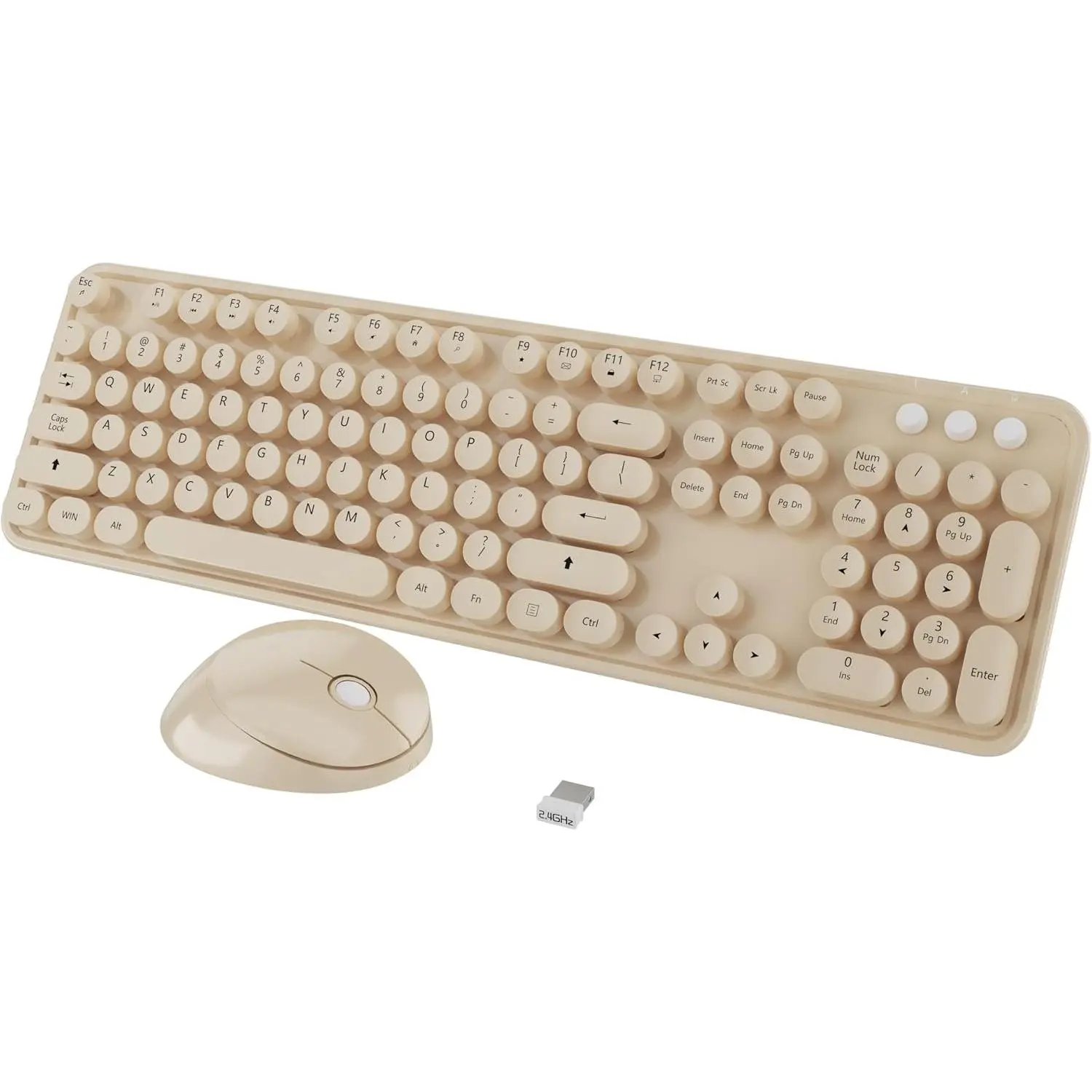Keyboard and  Combo, Cute Colorful 104  Typewriter Retro Round Keycaps Keyboard for PC Laptop,Desktop,Windows, Home and Office Keyboards Coffee