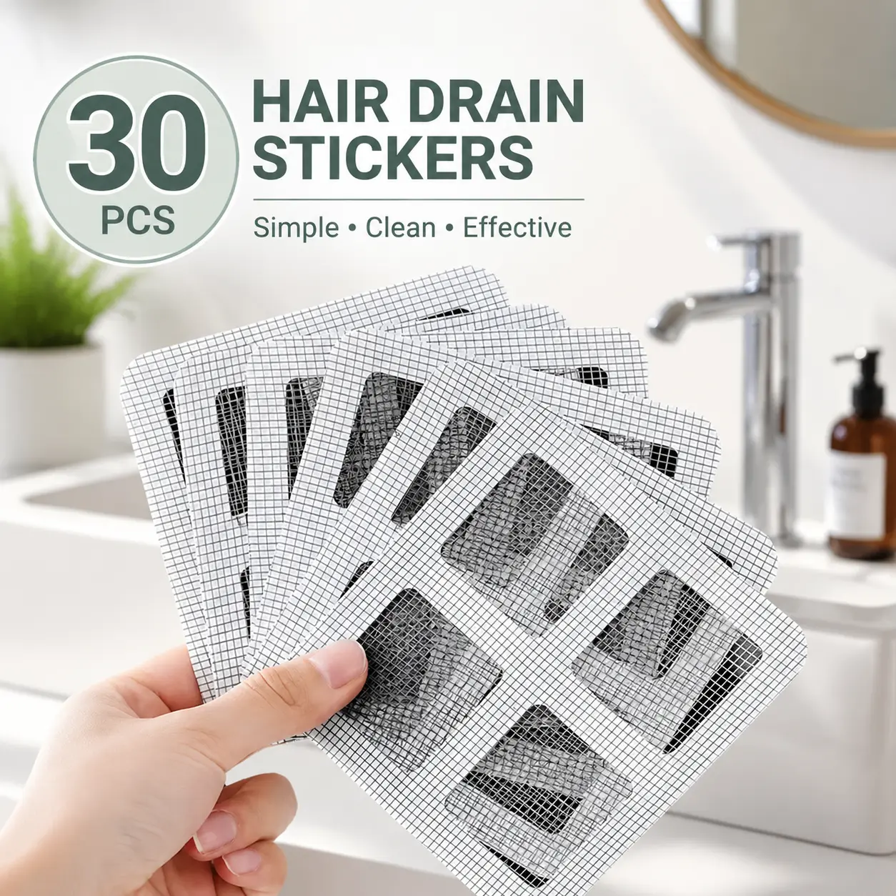 30/50PCS Disposable Shower Drain Hair Catcher Stickers, Adhesive Floor Drain Filter Screen, Anti-Clogging Hair Stopper Strainer for Bathroom, Bathtub, Sink & Laundry