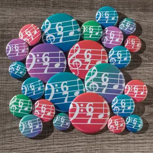 Funny Music 6/7 Time Signature Pinback Button Set - Multi-Size Collection with Treble & Bass Clef - Ideal for Marching Band or Orchestra - Assorted Colors