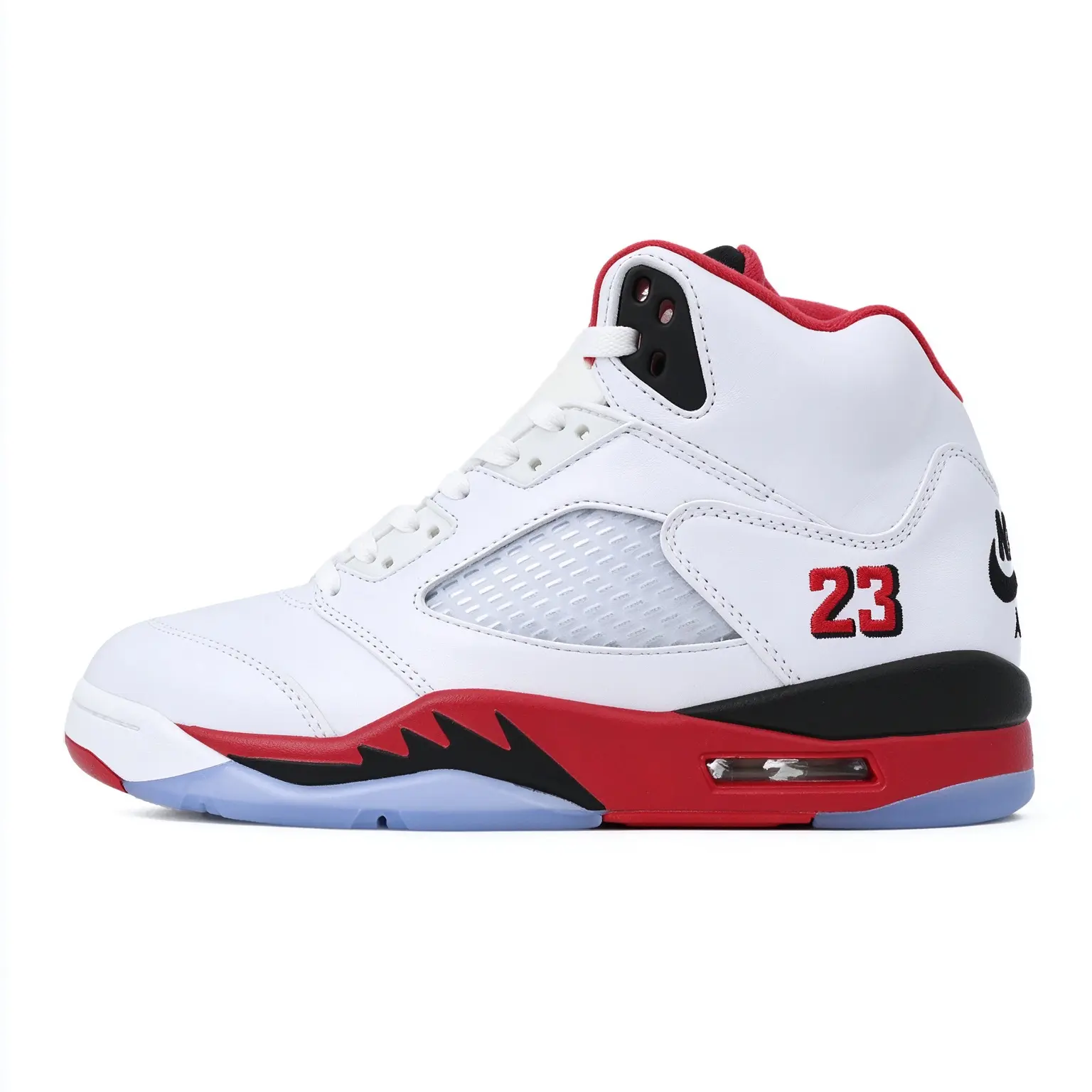 Men's trendy high-top basketball shoes, white leather upper with red and black accents, breathable, shock-absorbing, anti-slip, multiple styles and colors available
