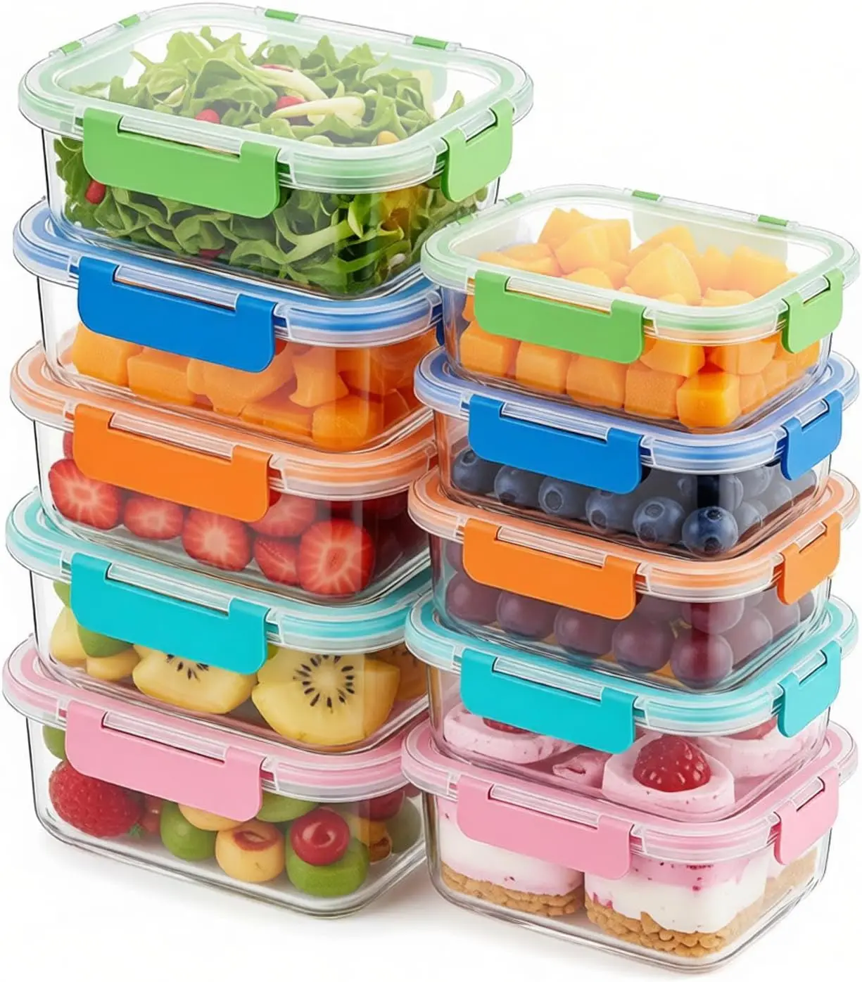 BBV 10-Piece Borosilicate Glass Food Storage Containers with BPA-Free Airtight Locking Lids, Leak-Proof Kitchen Preserving Utensils for Lunch